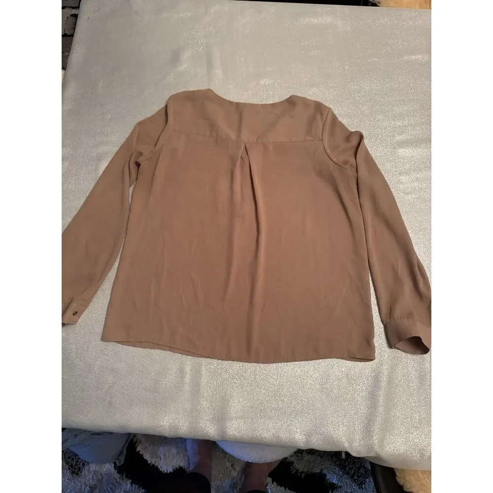 Forever 21 Tan Beige Blouse Work Career Zipper Women's Medium